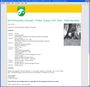 Inschrijving verjaardagsevenement Recupel