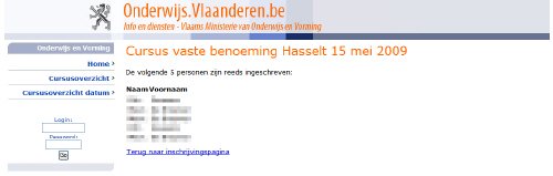 Lijst met ingeschrevenen cursus