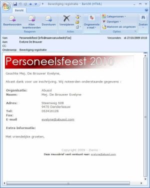 Confirmatie registratie via e-mail