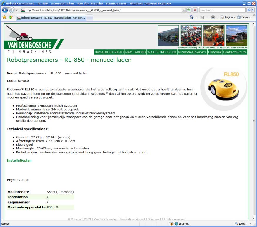 e-commerce details van artikel - tuinmachines van den bossche